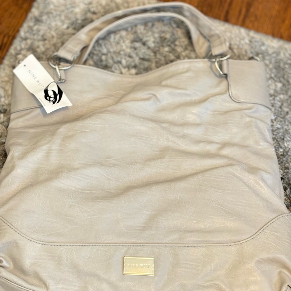 Nine West Light Cream Leather Tote with Double Handles